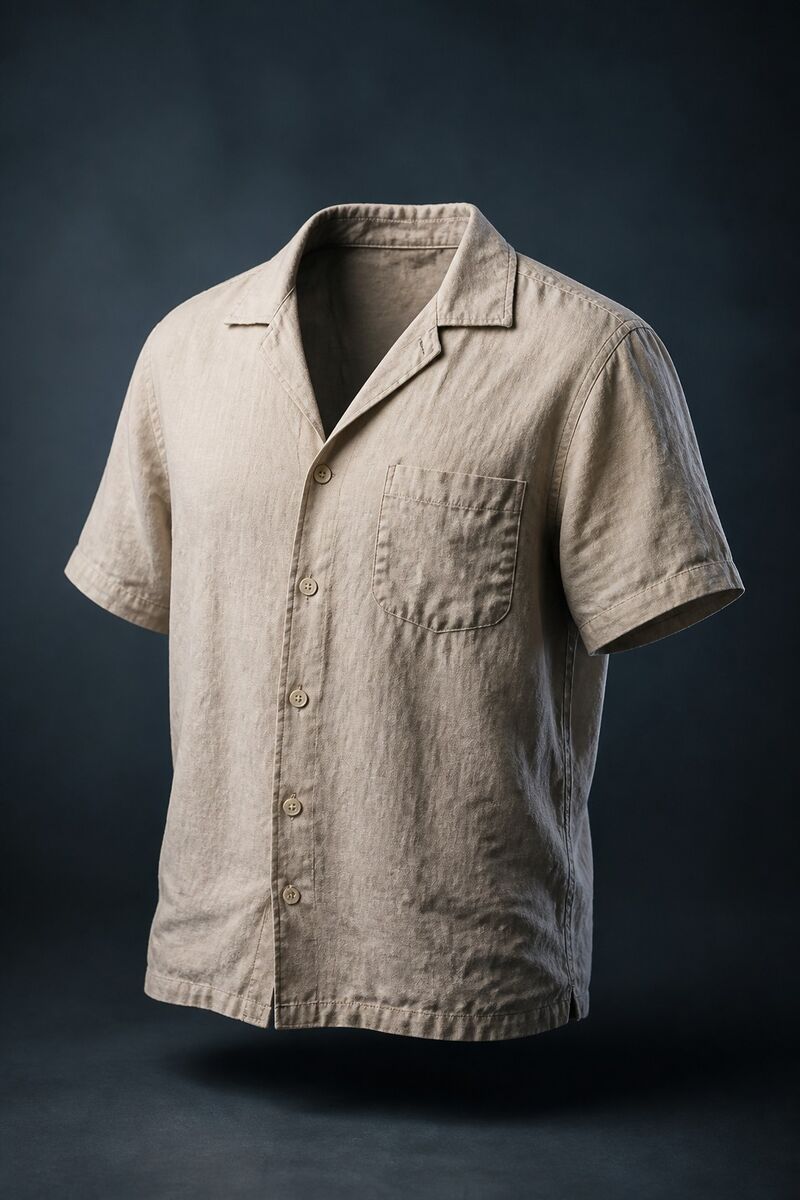 Washed linen camp shirt